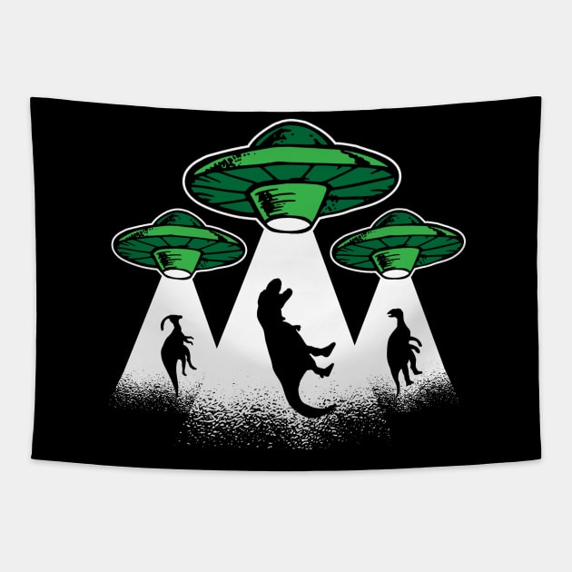 Alien Abduction - Funny Dinosaur Lover UFO Spacecraft Dino Tapestry by YouareweirdIlikeyou