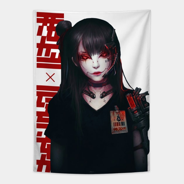 Cyborg Girl Japanese Vaporwave Cyberpunk Style Tapestry by OWLvision33