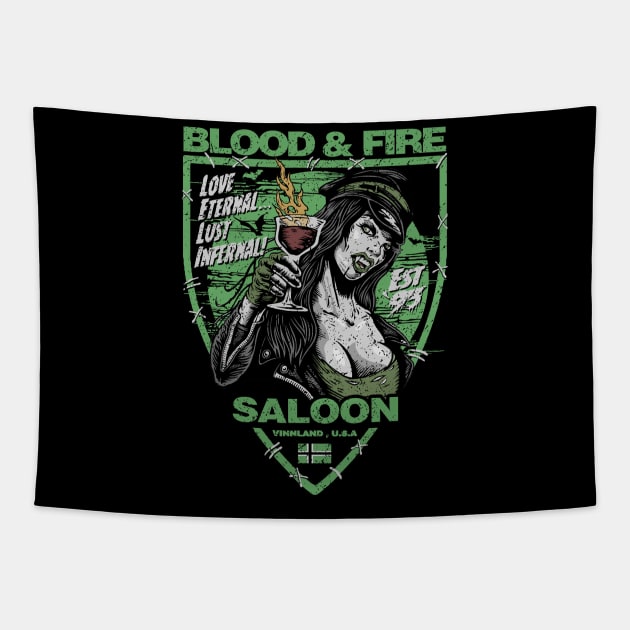 "BLOOD & FIRE SALOON" Tapestry by joeyjamesartworx