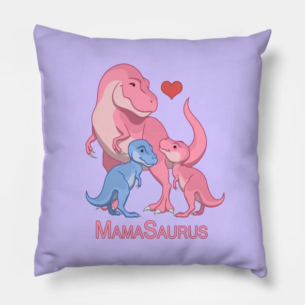 MamaSaurus Mother T-rex & Baby Boy Girl Dinosaurs Pillow by csforest