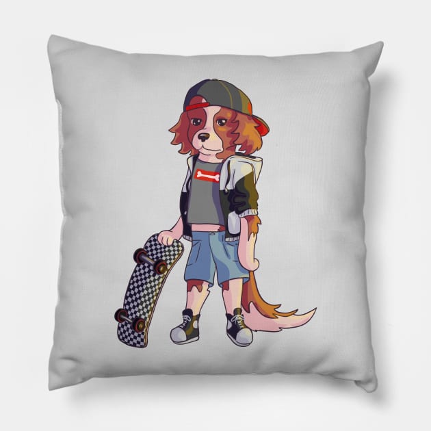 Skater Spaniel Pillow by Artbysusant 