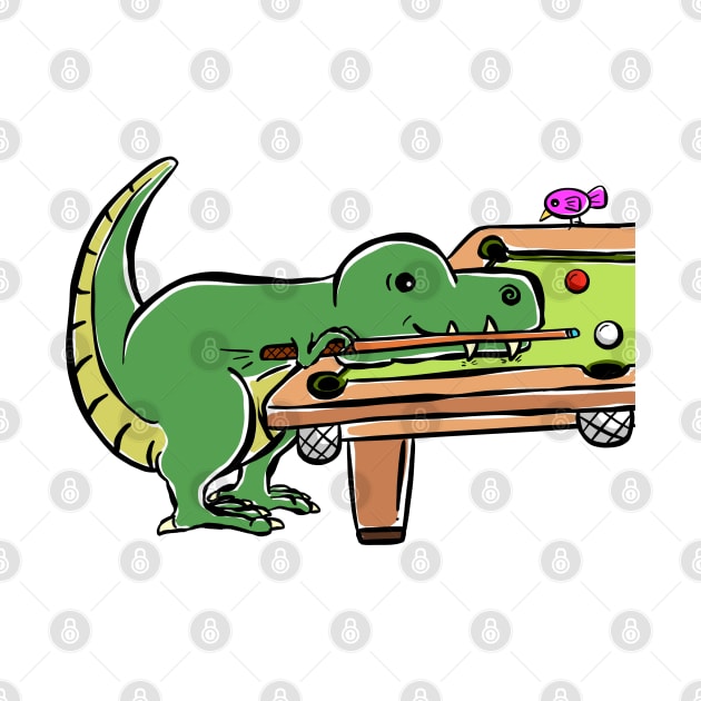 Pool Snooker Player Tyrannosaurus Dinosaur Dino Cartoon Cute Character by Squeeb Creative