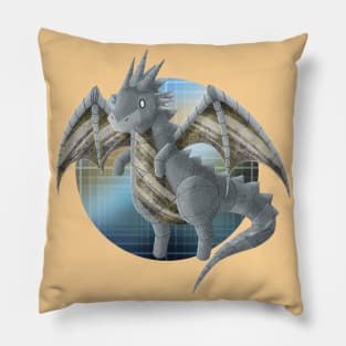 Kawaii Robotic Metal Dragon - With Background Pillow