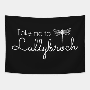 Outlander inspired Take me to Lallybroch Dragonfly - white text Tapestry