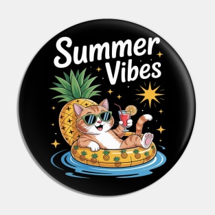 Relaxed Cat Summer Pineapple Tube Pool Pina Colada Pin