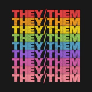 They/Them Pronouns -  Retro Style Rainbow Design T-Shirt