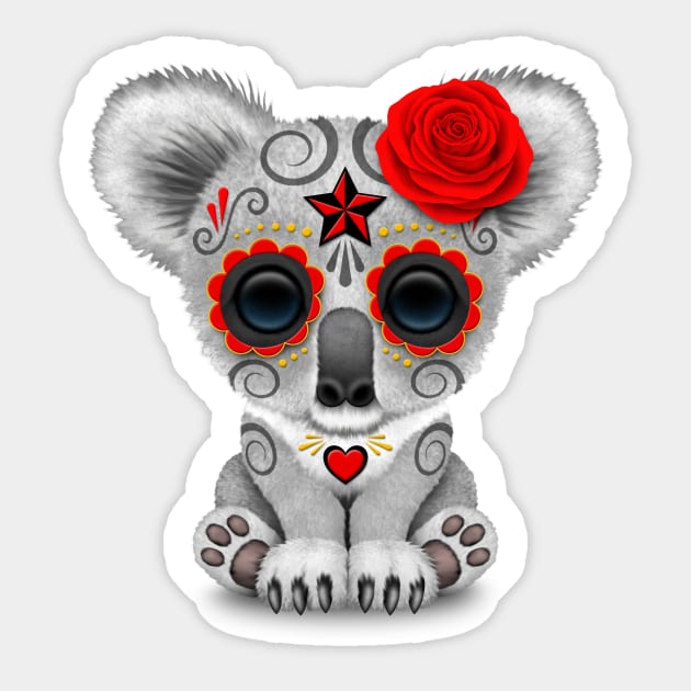 Red Day of the Dead Sugar Skull Baby Koala - Day Of The Dead - Sticker
