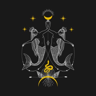 Twin Mermaids with Moon & Stars T-Shirt