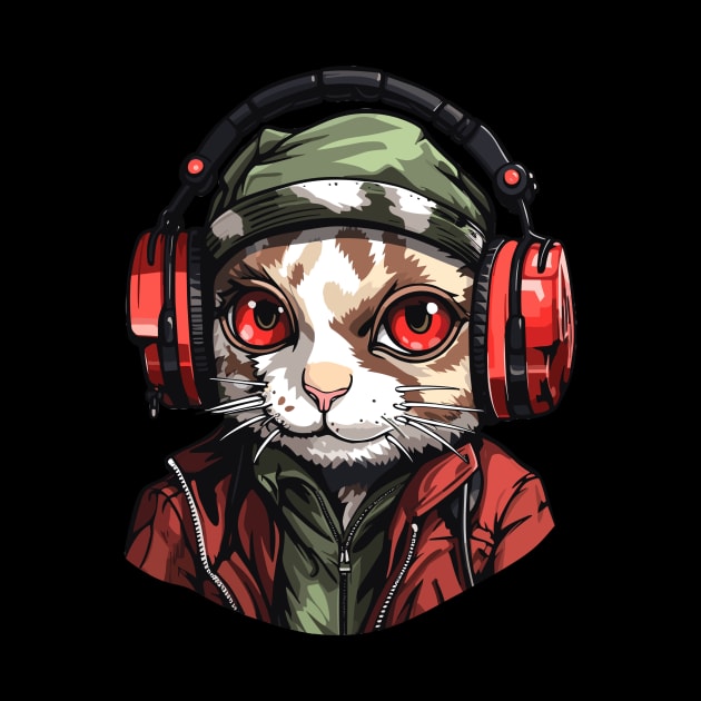 Hardbass Cat With Rave Music Headphones by Piggy Boxer