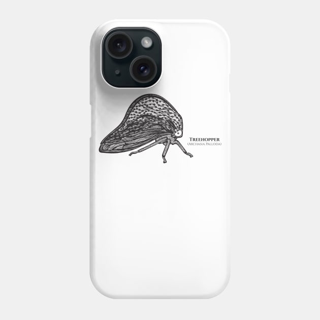 Treehopper with Common and Latin Names - bug on white Phone Case by Green Paladin