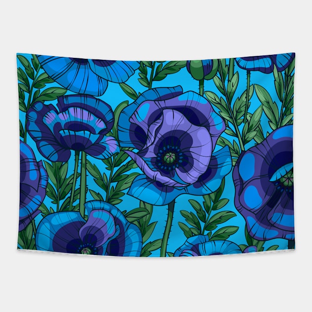 blue poppies flowers and leaves Tapestry by  ESHA-Studio