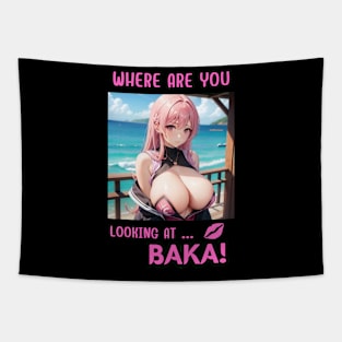 Where Are You Looking At BAKA Anime Girl Tapestry