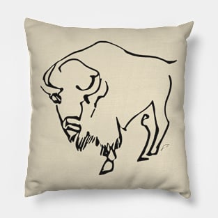 Buffalo Line Art Drawing - Good ol' Buffalo Critter Minimalistic Digital Line Art by SeaStories Pillow