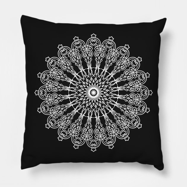 Vintage Contour Ornaments Mandala white Pillow by EDDArt