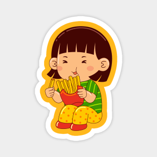 girl kids eating fries Magnet