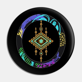 Colorful circle design with decorative pendant Pin