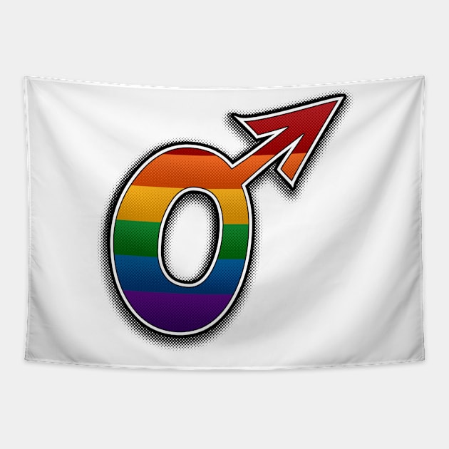 Halftone Gay Pride Male Gender Symbol Tapestry by LiveLoudGraphics