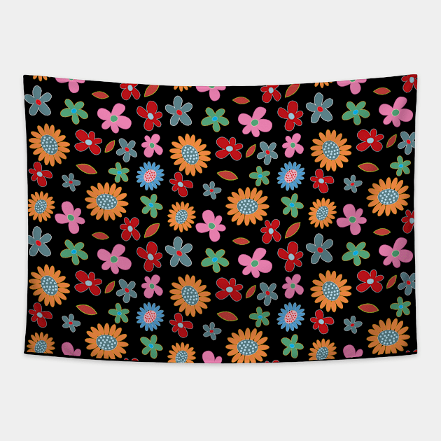 Spring Floral Pattern - Black Tapestry by Classic Taste