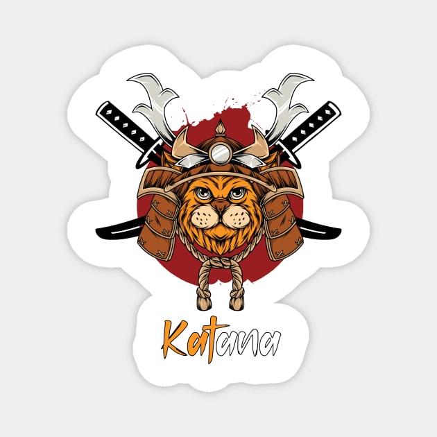 Katana Japanese Cat Samurai Pun Design Magnet by Ampzy