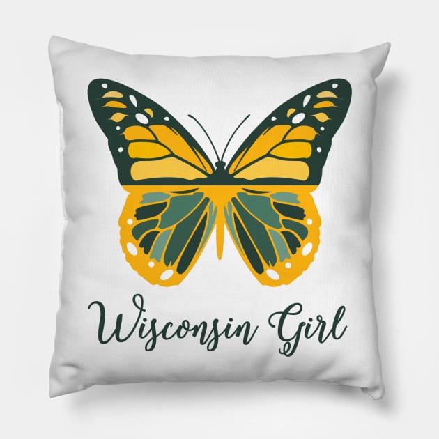 Wisconsin Girl Butterfly T Shirt Pillow by HomeGiftShop