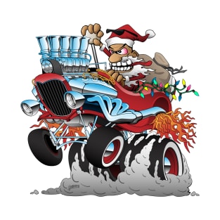 Hot Rod Santa Christmas Cartoon T-Shirt