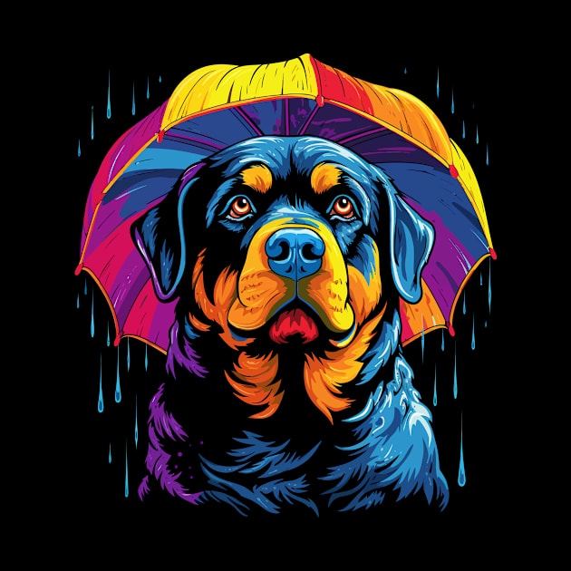 Rottweiler Rainy Day With Umbrella by JH Mart