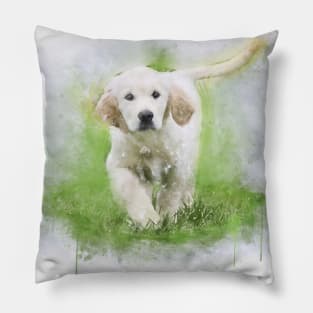 Golden retriever puppy watercolor Pillow