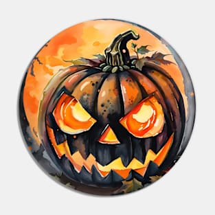 Watercolor Halloween Jack O Lantern Pumpkin Pin