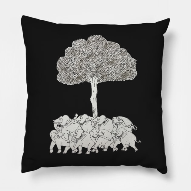 Group of elephants | indian folk painting | phad painting Pillow by gopalpjoshi