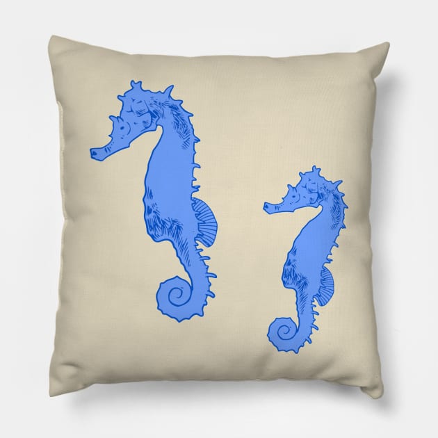 Blue seahorses Pillow by anrockhi