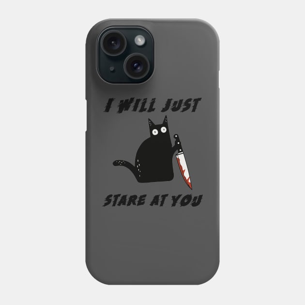 Scary black Cat with knife Halloween Funny Cat what Phone Case by Omarzone