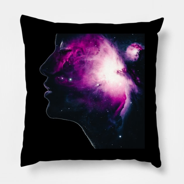 Beautiful milky way with female portrait Pillow by DeviAprillia_store