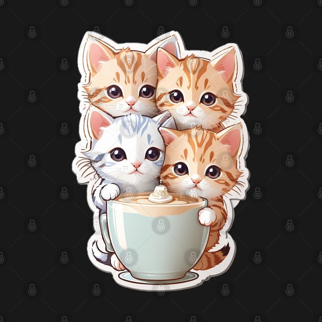 Cute Kittens With A Cup Of Milk Tea by AySelin