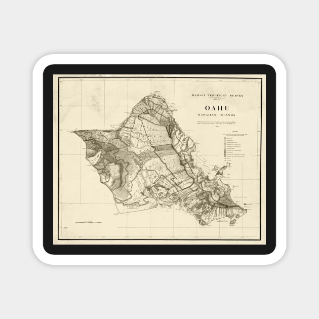 1900s Historical Oahu Map in Sepia Magnet by WayneOxfordPh