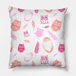 Fuchsia Pink Peach owl Pattern Pillow