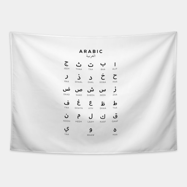 Arabic Alphabet Chart, Language Chart, White Tapestry by typelab