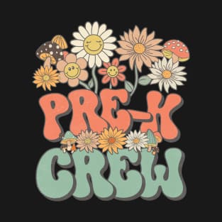 Pre-K Crew Retro Groovy Daisy Back To School Funny Teacher Girls T-Shirt