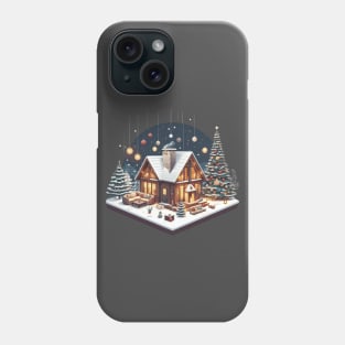 a warm and inviting cabin surrounded by a snowy landscape. there's elements like a crackling fireplace, decorated Christmas tree, and perhaps a family or group of friends enjoying the holiday season inside. Phone Case