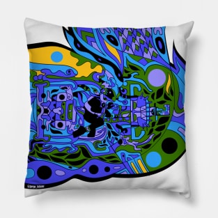 pakal the alien mayan astronaut in mexican pattern wallpaper ecopop Pillow