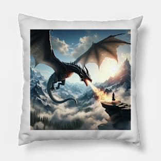 A Fire-Breathing Dragon Unleashes its Flames from the Sky onto a Woman Pillow