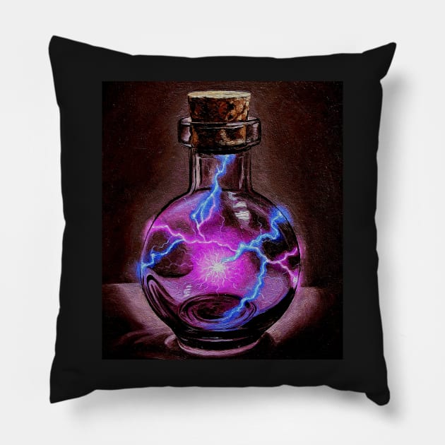 Dark magnetic electricity - electric spell potion bottle Pillow by LukjanovArt