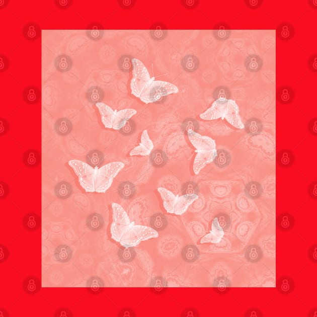 A flutter of butterflies on peach mandala patterns by hereswendy