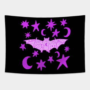 Creepy Cute Vampire Bat with Stars and Moons, Magenta Tapestry