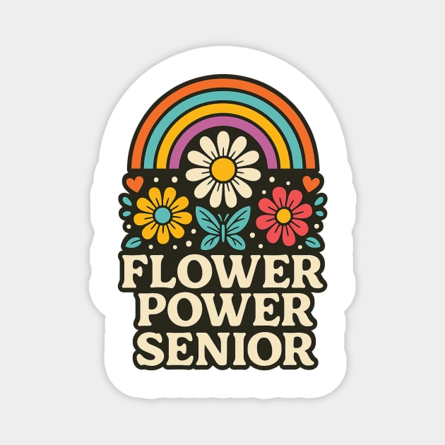 Flower Power Senior – Retro Rainbow & Daisies Hippie Vibes Magnet by ArtistTee ⭐⭐⭐⭐⭐