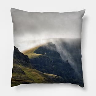 Cloudfall - clouds tumble over the Trotternish ridge - Skye, Scotland Pillow