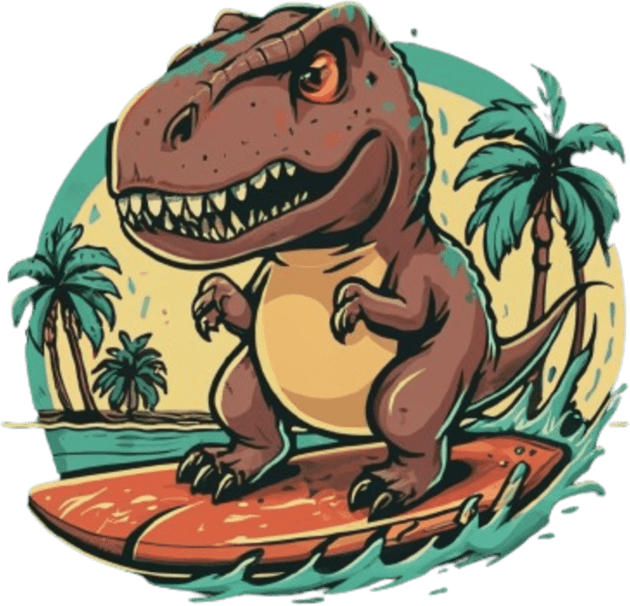 cute dinosaur surfing gift ideas, dino surf kids tees dinosaur surfing tees hoodies gift Kids T-Shirt by WeLoveAnimals