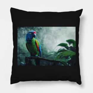 Parrot in a Rainy Jungle Pillow