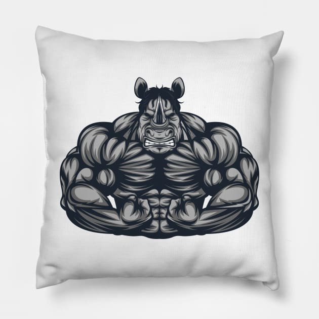 Strong Like Rhino Bodybuilding, Weightlifting Gym Shirt Gift Pillow by woormle