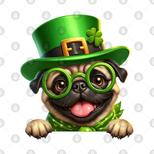 St Patricks Day Peeking Pug Dog by Chromatic Fusion Studio