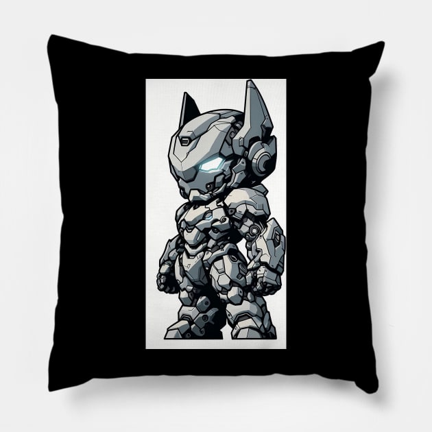 Chibi Neko Mecha Grey Pillow by Mechanime World